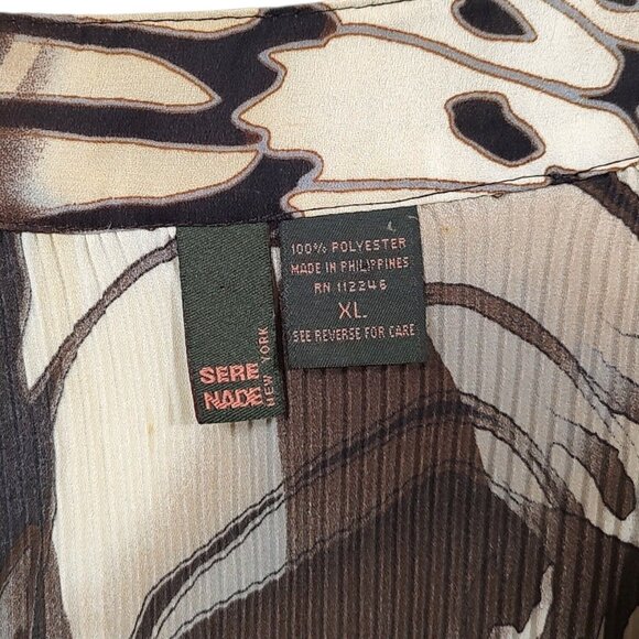 SereNade blouse top size XL 3/4 bell sleeve square neck pleated button down - Picture 4 of 5